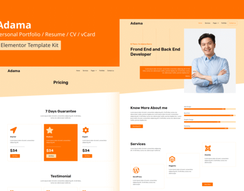 Adama - Personal Portfolio & Resume Elementor Template Kit