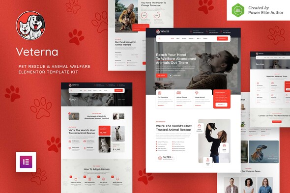 Veterna – Pet Rescue & Animal Welfare Elementor Template Kit best Veterna pet rescue Elementor template download