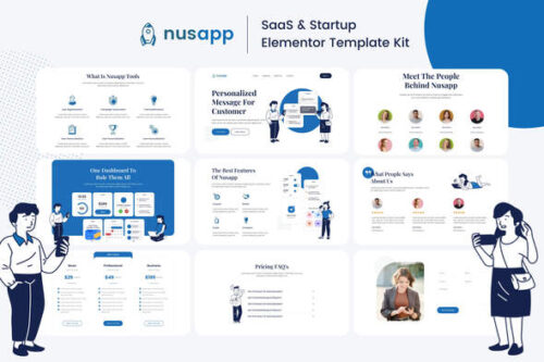 best Nusapp SaaS Elementor template kit instant download