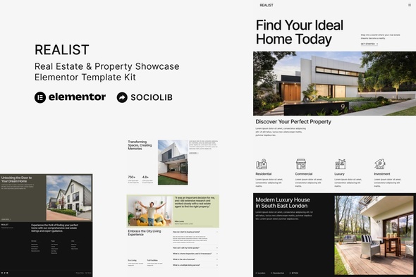 Realist - Real Estate & Property Showcase Elementor Template Kit best Realist Elementor template for property websites instant download