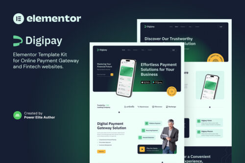 best Digipay fintech Elementor template kit instant download