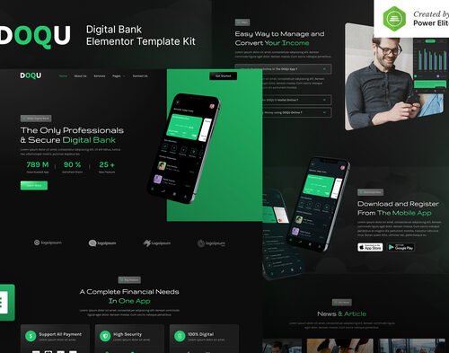 DOQU – Dark Digital Bank & E-Wallet Elementor Template Kit