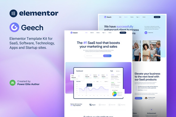 Geech - SaaS & Tech Startup Company Elementor Template Kit best SaaS Elementor template kit instant download