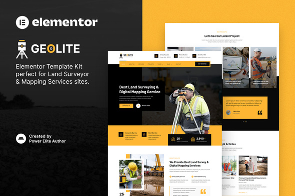 Geolite – Land Surveying & Digital Mapping Elementor Template Kit best land surveying Elementor template kit instant download