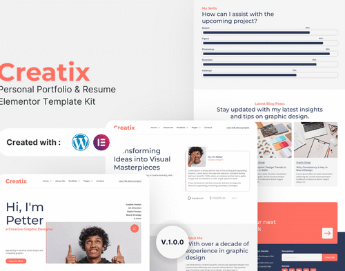 Creatix - Personal Portfolio & Resume Elementor Template Kit