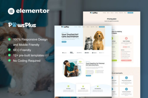 best pet care Elementor template instant download