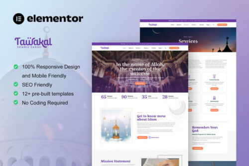 best mosque website template Elementor kit instant download