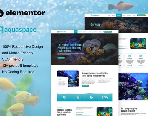 Aquaspace - Fish Aquarium & Aquascape Service Elementor Template Kit
