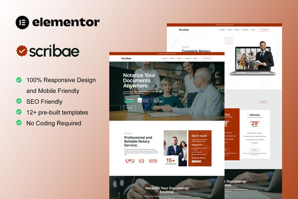 Scribae - Notary & Legal Service Elementor Template Kit best legal notary website template Elementor instant download