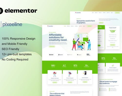 Pixeeline - Graphics Illustration Freelance & Creative Agency Elementor Template Kit