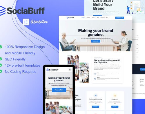SociaBuff - Social Media & Digital Agency Elementor Template Kit