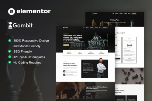 best chess club elementor template kit instant download