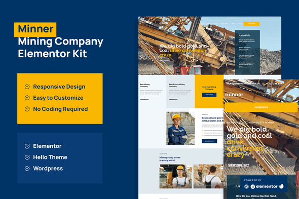 Minner - Construction & Building Elementor Template Kit best construction Elementor template kit instant download