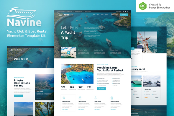 Navine – Yacht Club & Boat Rental Elementor Template Kit best premium yacht club Elementor template kit instant download