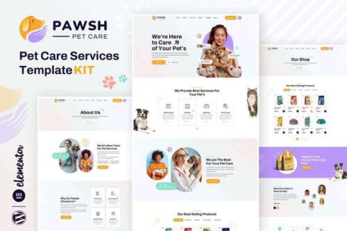 best pet care Elementor template kit instant download
