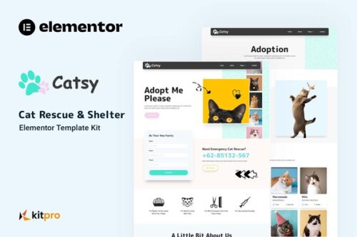 best cat rescue website template elementor instant download