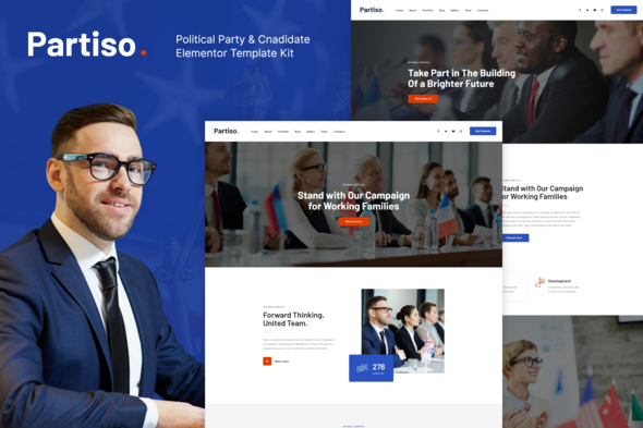 Partiso | Political Party & Candidate Elementor Template Kit best political elementor template kit instant download