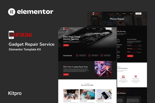 Fixini - Gadget Repair Service Elementor Template Kit best gadget repair Elementor template kit instant download