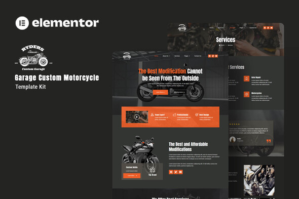 Ryders - Garage Custom Motorcycle Elementor Template Kit best motorcycle shop Elementor template for instant download