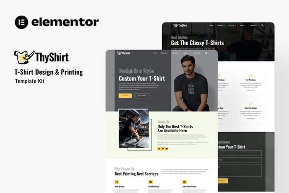 Thyshirt - TShirt Design and Printing Elementor Template Kit best t-shirt design template Elementor kit download