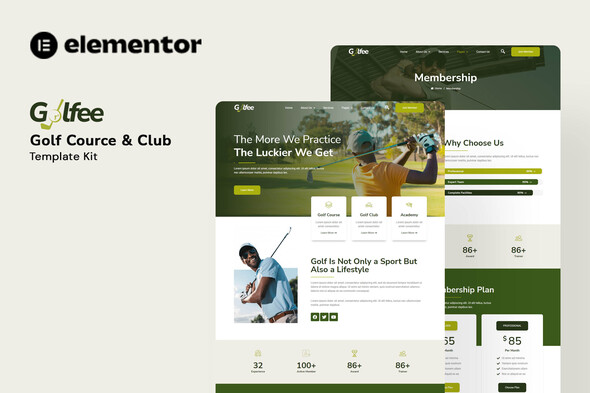 Golfee - Golf Course & Club Elementor Template Kit best Golfee Elementor template kit for golf courses instant download