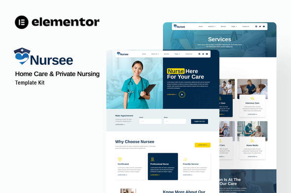 Nursee - Homecare & Private Nursing Elementor Template Kit best nursing homecare website template instant download