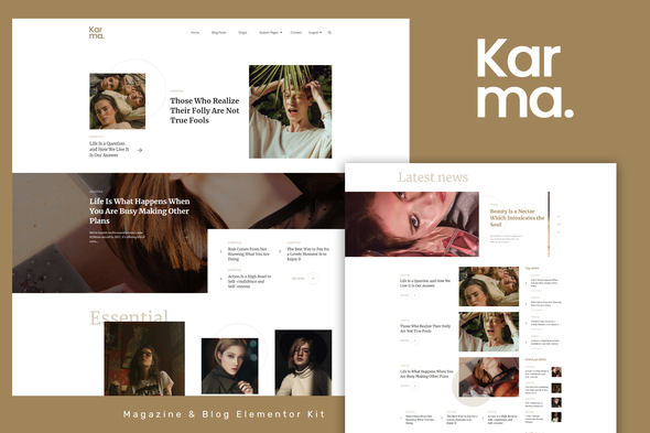 Karma - Blog & Magazine Elementor Template Kit best Karma blog magazine elementor template download