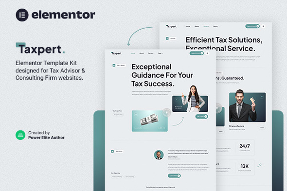 Taxpert – Tax Advisor & Consulting Elementor Template Kit best tax advisor Elementor template kit instant download