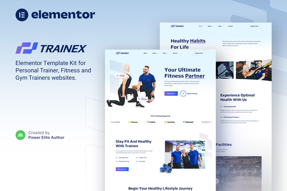 Trainex – Personal Trainer & Fitness Elementor Template Kit best fitness Elementor template kit instant download