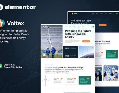 Voltex – Solar Panels & Renewable Energy Company Elementor Template Kit