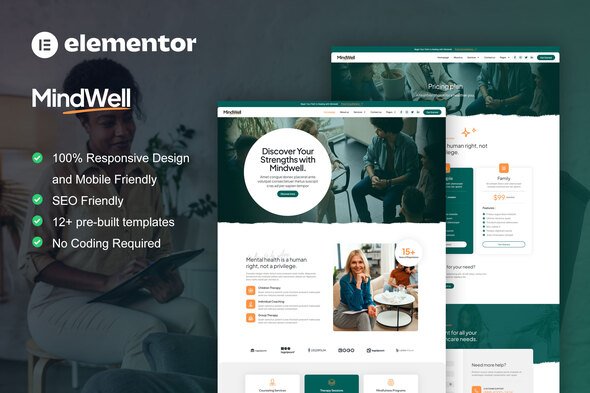 MindWell - Mental Health Care Elementor Pro Template Kit