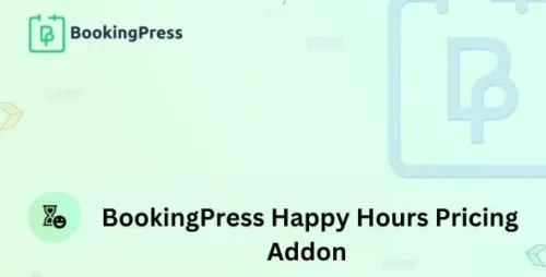 BookingPress Happy Hours Pricing Addon settings page showing time-based discount rules in the WordPress dashboard.