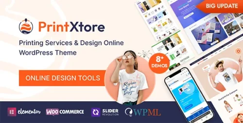 PrintXtore WordPress WooCommerce Theme for Printing and Design Services Interface
